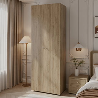 Sunvega Wenge 2-Door Tall Wardrobe Cabinet with Hanging Rod for Bedroom