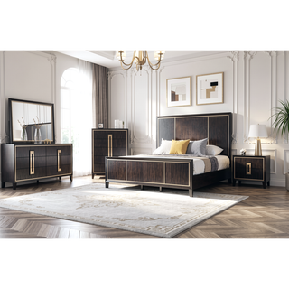 Sunvega Contemporary Espresso Solid Wood 5-Dovetail Drawer Chest with Gold Accent