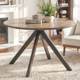 Sunvega 47.2 Inch Solid Wood Round Dining Table with X-Shaped Pedestal Base for 4-6 People