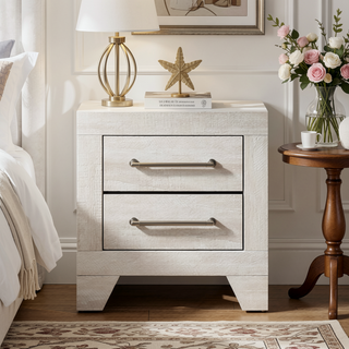Sunvega Modern Nightstand with 2 Dovetail Drawers in Dusty Gray Oak Finish