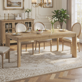 Sunvega Light Brown Contemporary Dining Table with Leaf Easy to Assemble