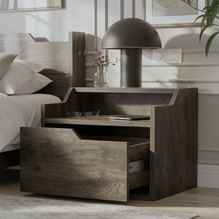 Sunvega Wall-Mountable Floating Nightstand with Drawer and Dual-Shelf Display