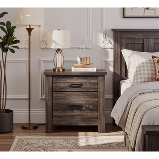 Sunvega Contemporary Weathered Grey Finish Wooden Nightstand with 2 Drawers