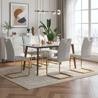 Sunvega Modern Faux Leather Upholstered Dining Chairs with Gold Metal Legs Set of 4