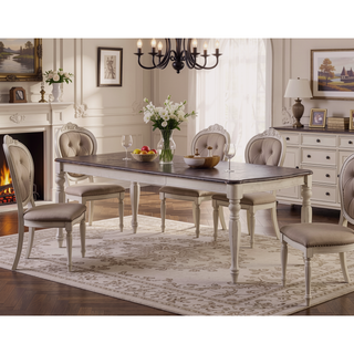 Sunvega Antique White and Oak Transitional Style Solid Wood Dining Table with 2 Leaves