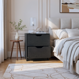Sunvega White 2 Drawer Nightstand End Table with Pull Out System and Sleek Design