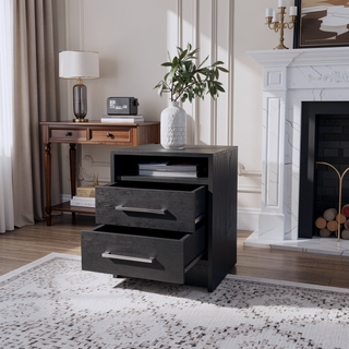 Sunvega Modern Bedroom Nightstand with Spacious Drawers and Open Shelf