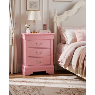 Sunvega Pink Nightstand with Three Spacious Drawers and Timeless Elegance