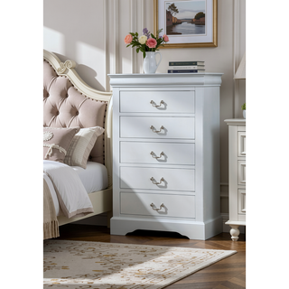 Sunvega Dark Cherry Finish Transitional Chest with English Dovetail Drawers and Bracket Legs