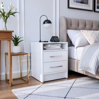 Sunvega Modern Nightstand with Two Spacious Drawers and Metal Handles for Bedroom