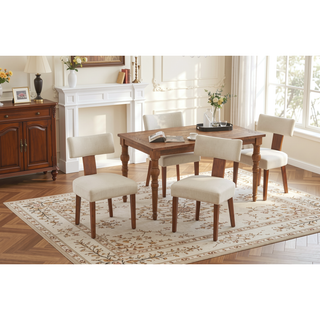 Sunvega Set of 2 Linen Fabric Modern Armless Dining Chairs With Curved Backrest