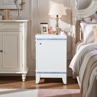 Sunvega White Nightstand with Cooler Bluetooth Speaker and LED Lighting