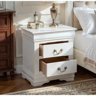 Sunvega Modern White Nightstand with Two Spacious Drawers and Brushed Nickel Handles