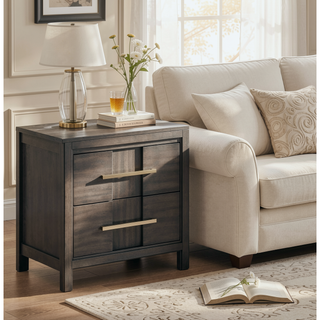 Sunvega Gray Transitional Style Nightstand with Felt-lined Drawers and Nickel Hardware