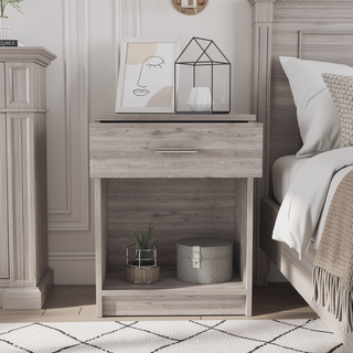 Sunvega Light Gray Nightstand with One Drawer, Low Shelf, and Superior Top