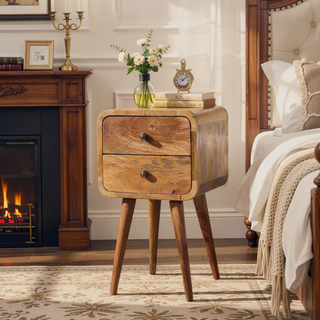 Sunvega Solid Mango Wood Nightstand with Two Drawers Oak-ish Finish