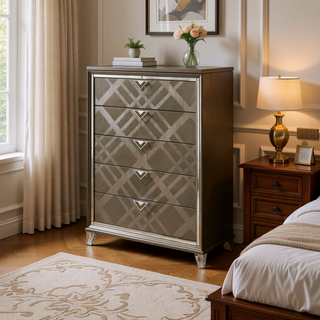 Sunvega Skylar Dark Champagne Finish Nightstand with Two Spacious Embossed Drawers