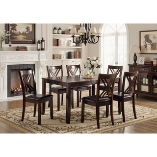 Sunvega Brown Espresso Finish Transitional 7-Pc Dining Set with Lattice Chairs