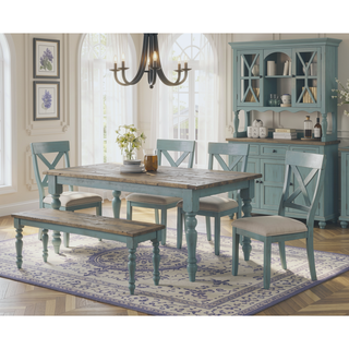 Sunvega Powder Coat Weathered Brown and Antique Blue Finish Rectangular Dining Table