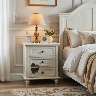 Sunvega Modern Transitional Beige Finish Nightstand with Three Wooden Drawers