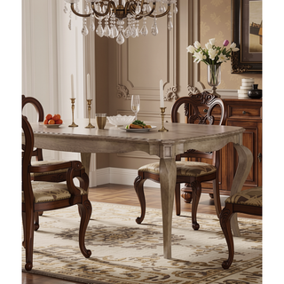 Sunvega Antique Taupe Finish Wooden Dining Table with Scrolled Apron