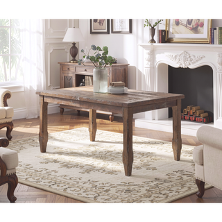 Sunvega Driftwood Pine Dining Table with Extendable Leaf and Distressed Heirloom Aesthetic