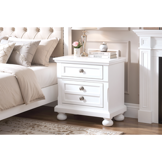 Sunvega White Wood Veneer Nightstand with Felt Lined Drawer for Bedroom