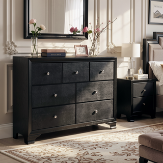 Sunvega Glamorous Seven Drawer Wooden Dresser with Crystal Knobs and Bracket Feet