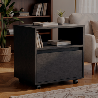 Sunvega White Nightstand with Drawer and Casters for Bedroom or Living Room