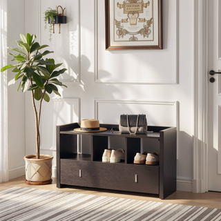 Sunvega Red Cocoa Shoe Entry Bench with Storage Drawer and Three Shelves
