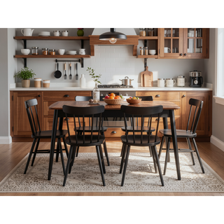 Sunvega Natural Wood and Black Dining Table with Butterfly Leaf Extension for Gatherings