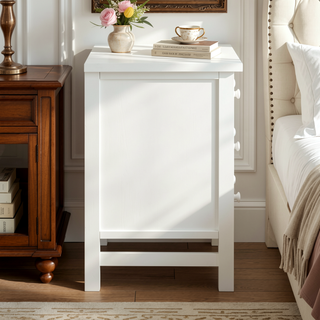 Sunvega Antique White Nightstand with 4 Drawers and Faux Keyhole Accents