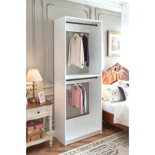 Sunvega 32 Inch Freestanding Modular Walk-In Closet with Oak Finish and Two Rods