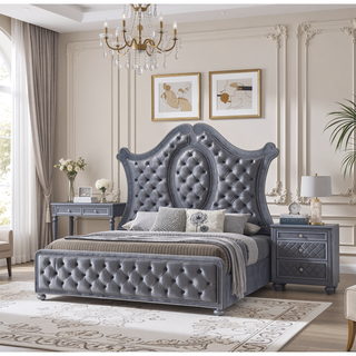 Sunvega Glam Velvet Tufted 5-Drawer Chest with Faux Crystal Knobs