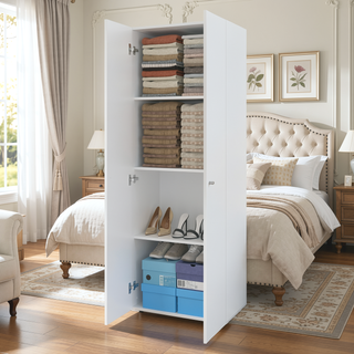 Sunvega Tall 66.9" H 2 Door 4 Shelf White Armoire for Bedroom Storage
