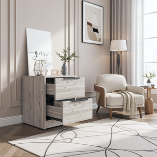 Sunvega 18 Inch High Modern Nightstand with Two Drawers and Metal Hardware