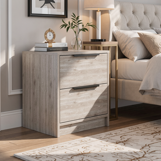 Sunvega 18 Inch High Modern Nightstand with Two Drawers and Metal Hardware