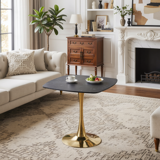 Sunvega Mid-Century Modern Square Dining Table with Black and Golden Tulip Pedestal Base