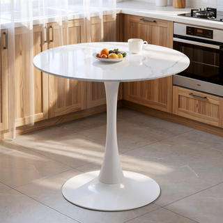 Sunvega Modern Round Dining Table with MDF Top and Sturdy Steel Base for Kitchen