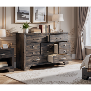 Sunvega Contemporary Dark Wood Finish Nightstand with Two Drawers and Metal Knobs