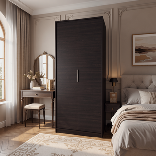 Sunvega Rich Wengue 2-Door Wardrobe with Shelves Hanging Rod and Shoe Rack
