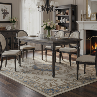 Sunvega Weathered Grey Veneer Wood Rectangular Dining Table for 6 Persons