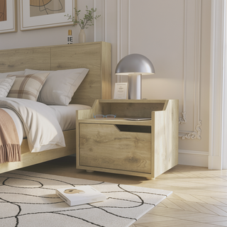 Sunvega Wall Mount Floating Nightstand with Drawer and Dual Shelf Display