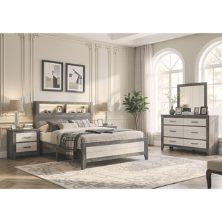 Sunvega Farmhouse Style Nightstand with Two-Tone Finish and Two Drawers