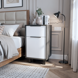 Sunvega Smokey Oak and White 1-Drawer Nightstand with Cabinet and Four Legs