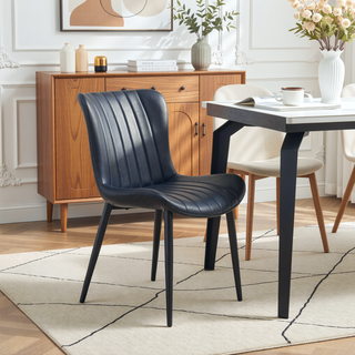 Sunvega Set of 2 Black Faux Leather Mid-Century Modern Armless Dining Chairs