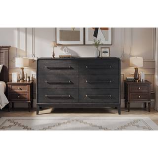 Sunvega Peppercorn Elm Veneer Six-Drawer Dresser with Cedar Lining