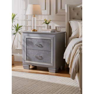 Sunvega Modern Glam Nightstand with Built-in Night Light and Crocodile Finish