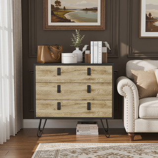Sunvega Black Macadamia Modern Dresser with Three Drawers and Metal Handles
