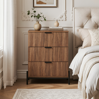 Sunvega Mid-Century Mocha 3-Drawer Chest with Reeded Wood Fronts